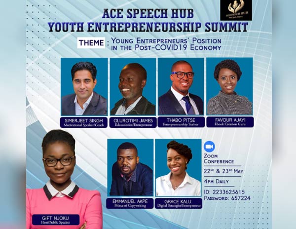 Simerjeet Singh and other virtual keynote speakers speaking on the Youth Entrepreneurship Summit. 